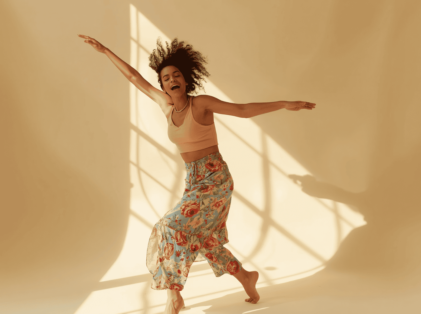 woman dancing freely expressing feelings