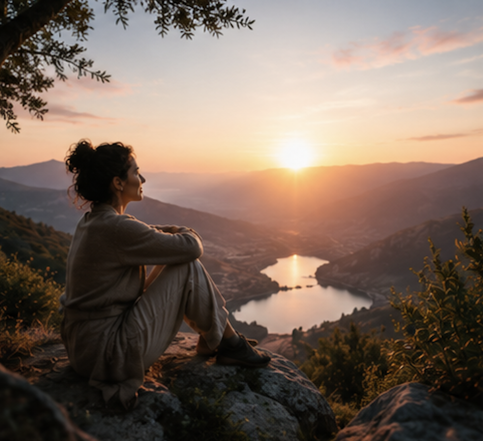 Woman Looks at a Landscape with a River