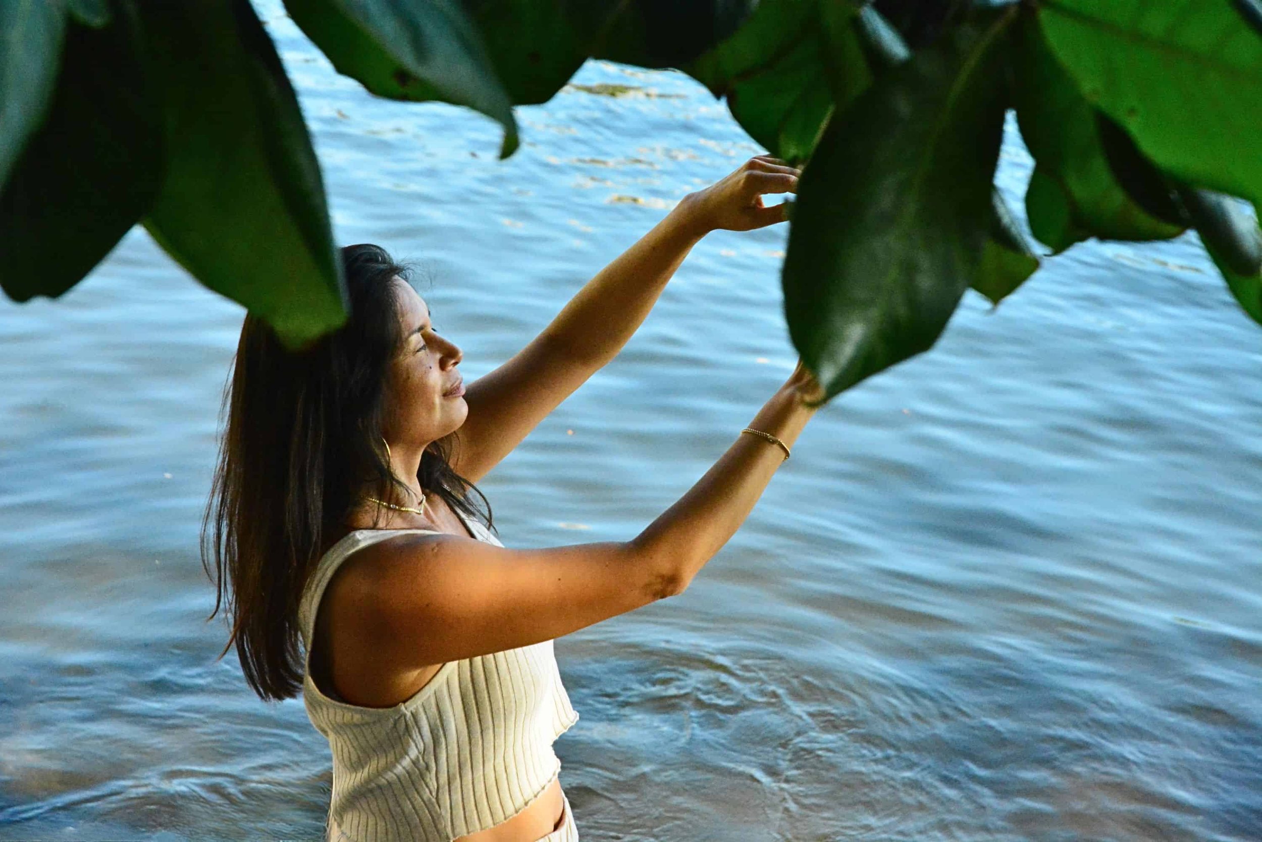 woman in transition between water and earth