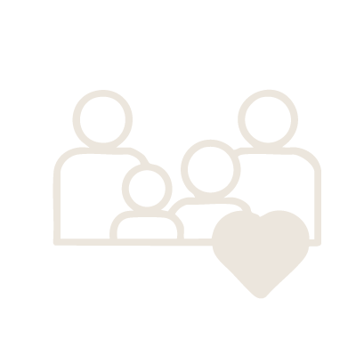 Line drawing of four people with a heart symbol, indicating love or care.