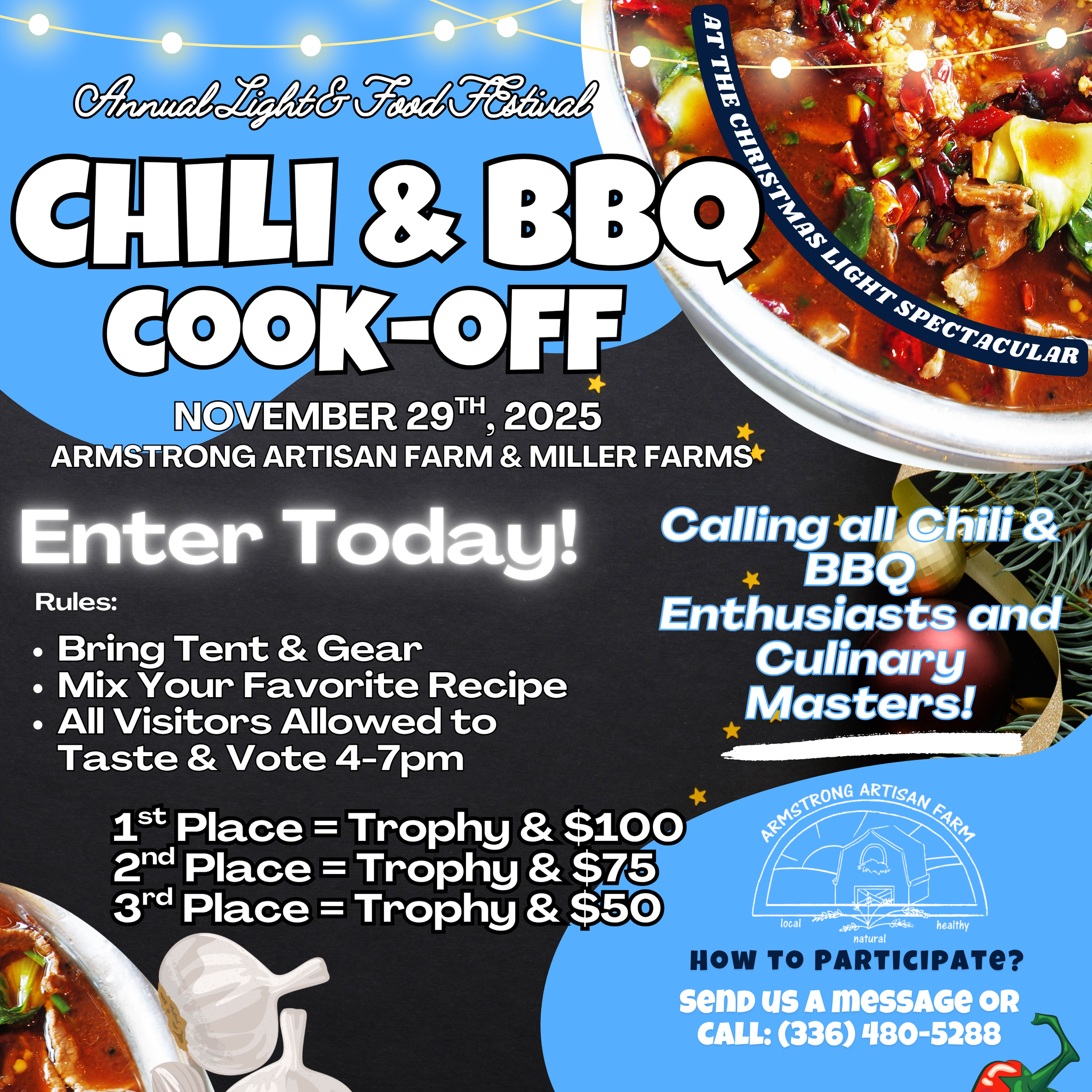 🌶️🔥 Chili &amp; BBQ Cook-Off – Annual Light &amp; Food Festival at Armstrong Artisan Farm &amp; Miller Farms