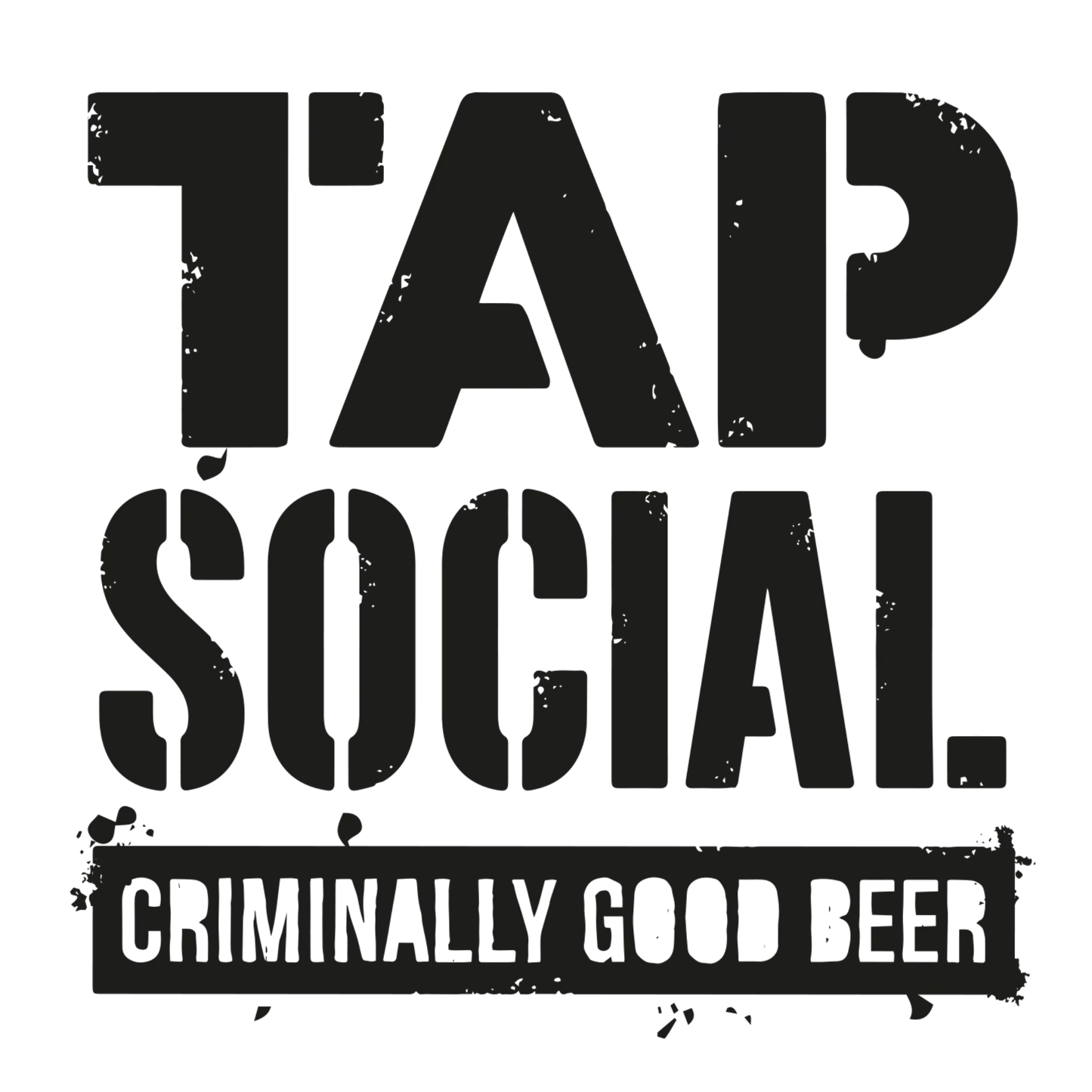 Black and white logo with large letters spelling 'TAP' above the words 'SOCIAL and the phrase 'FORGIVE & FORGET' in smaller font.