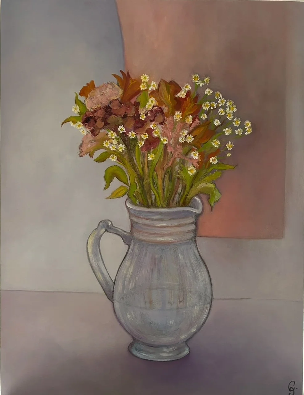 Merci pour les fleurs Huile et glacis sur bois, 30x40cm