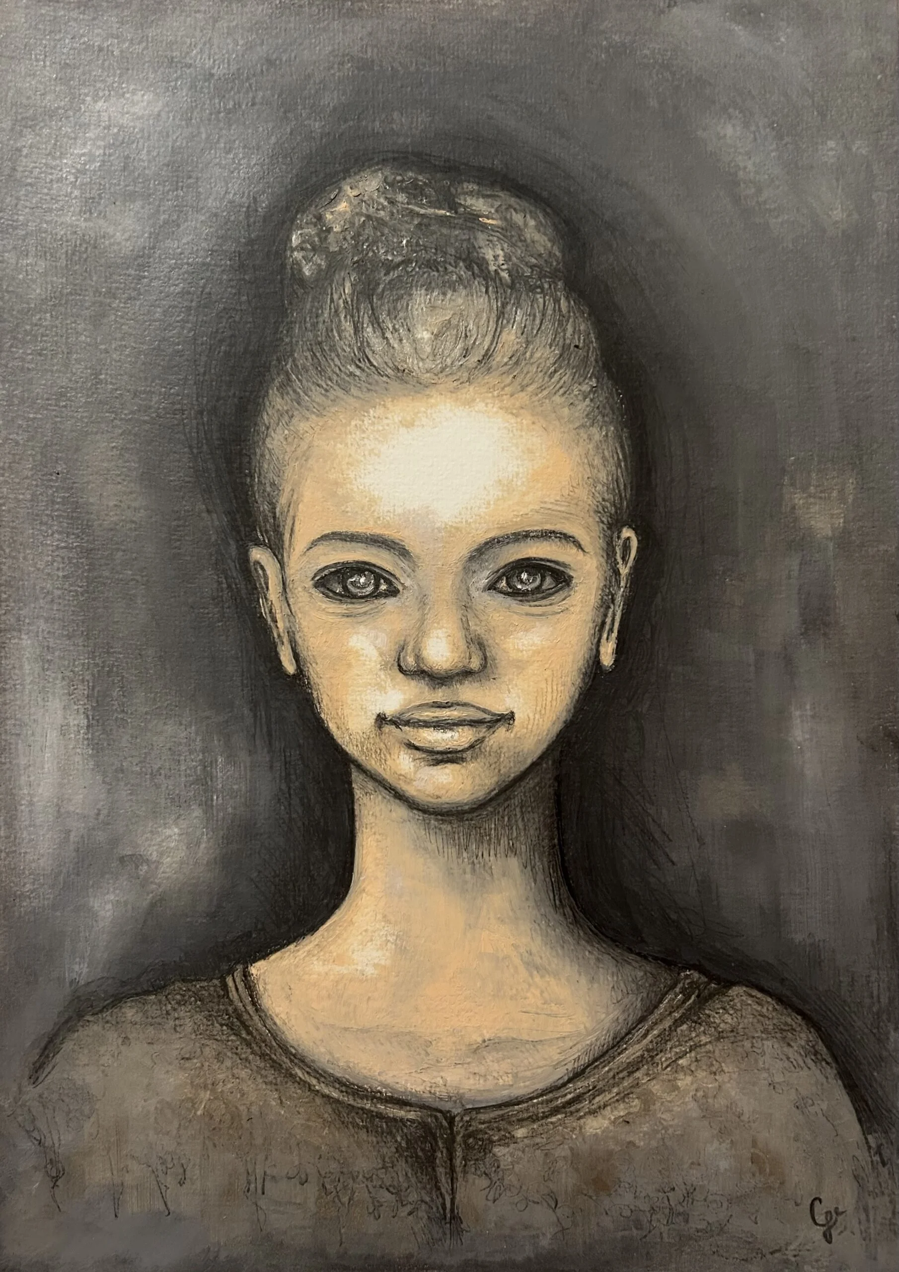 Tiens-toi droite ! Huile sur papier aquarelle 300g/m2. 21×29,7 cm. 2024