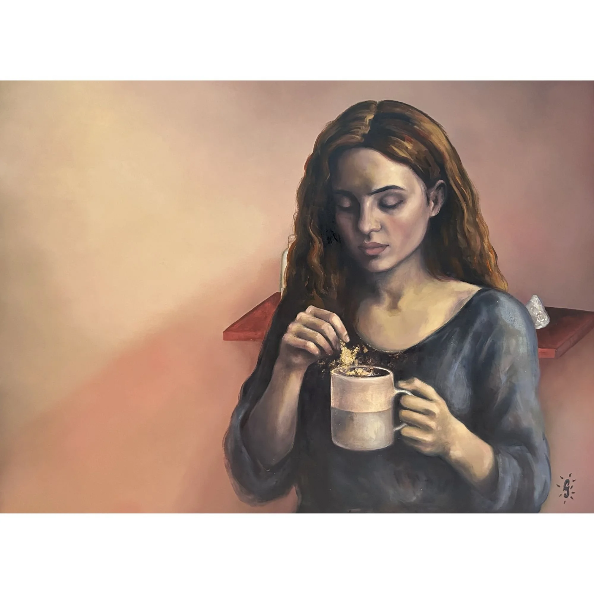 Comment une sorcière boit son thé, potion magique et feuille d'or - 60x80cm