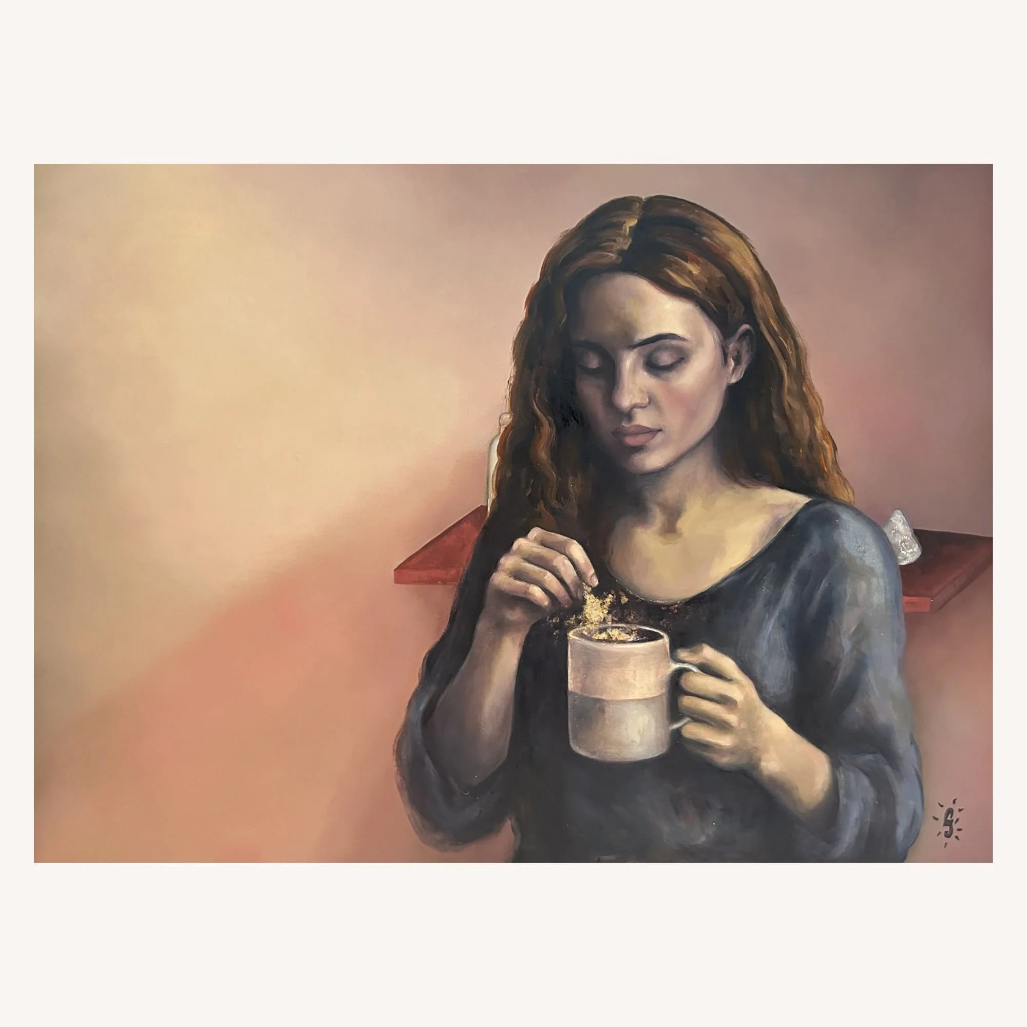 Comment une sorcière boit son thé, potion magique et feuille d'or - 60x80cm