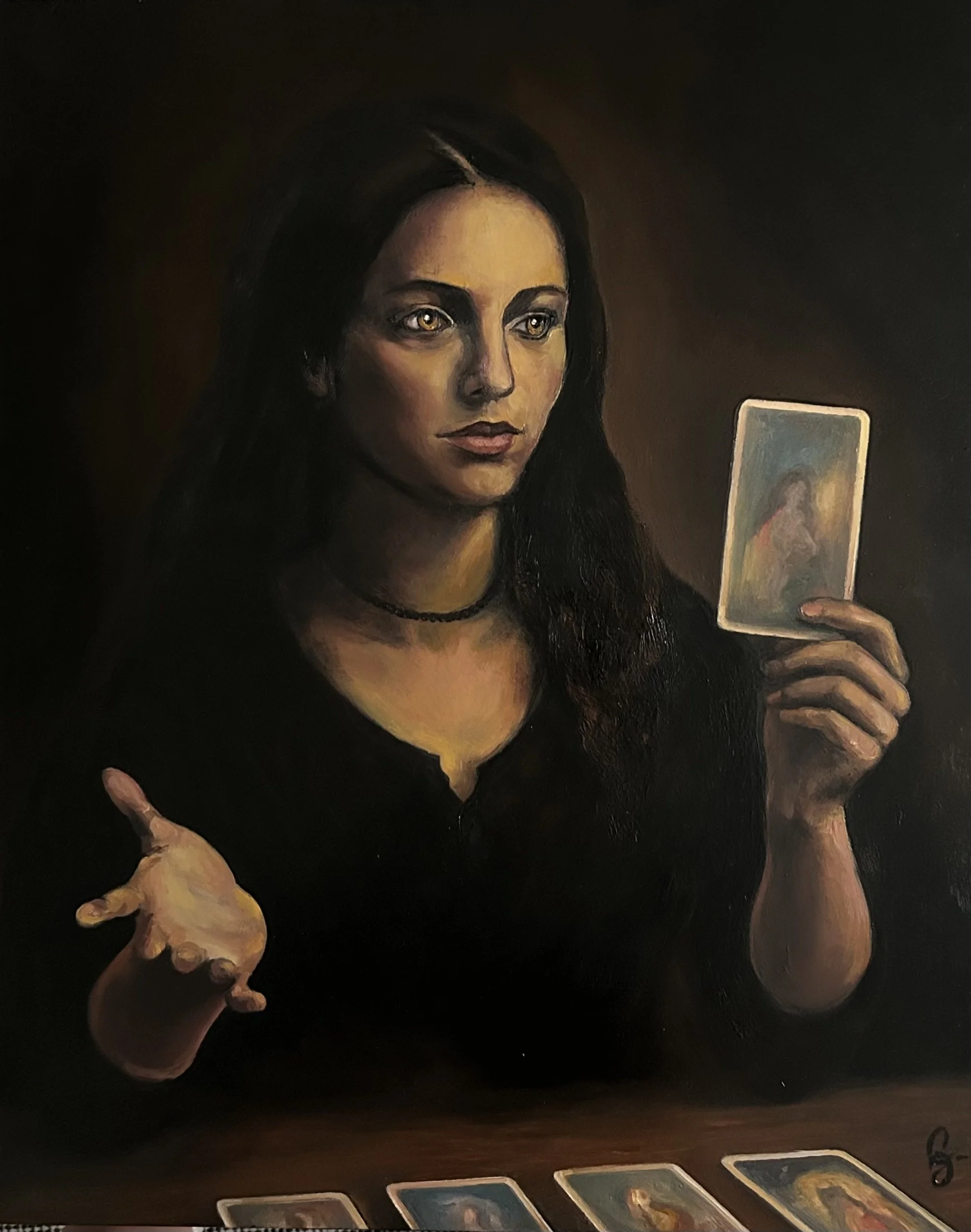 portrait de femme clair obscur medium psychic tirage de cartes