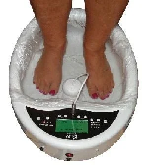 Person standing barefoot on a digital bathroom scale