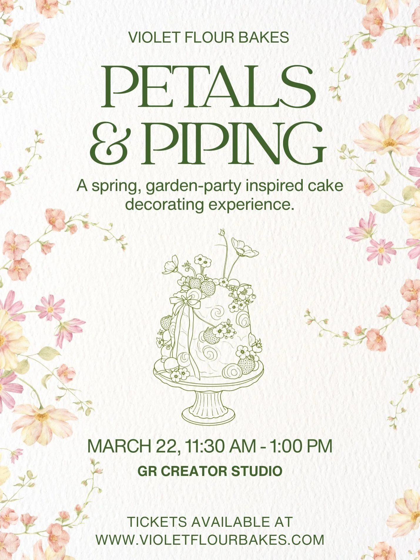Introducing Petals &amp; Piping&hellip; a whimsical, floral garden party- inspired cake decorating workshop🌸✨🎂🌼🌷🌿

The galentines cake decorating class was so incredible I just had to get another in the books! 

Hosted at the stunning @grcreator
