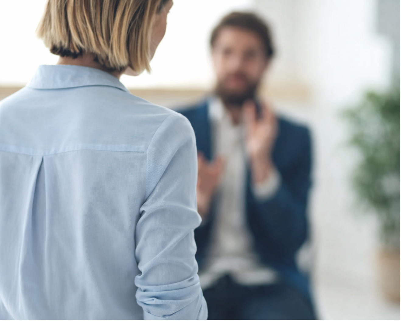A woman with short blonde hair healthcare revenue cycle management support specialist with Forward Revenue Management talking to therapist