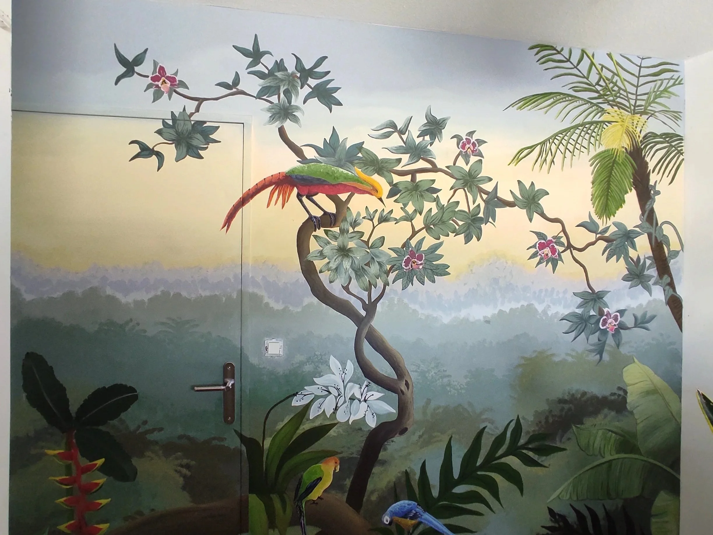 Fresque murale tropicale — Décor panoramique peint à la main