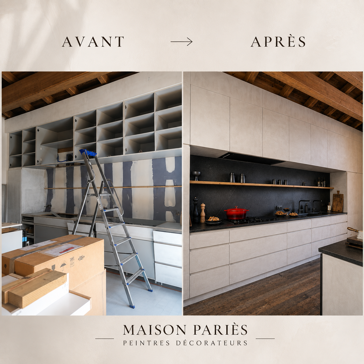 Avant / Après – Cuisine en enduit décoratif minéral | Chalet Eden