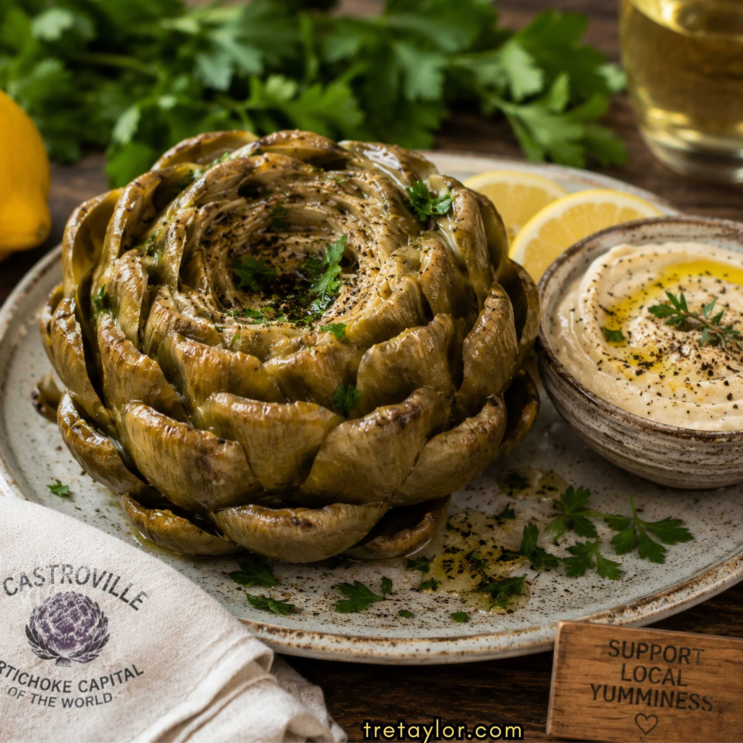  Steamed Castroville Artichokes with Truffle Lemon Aioli