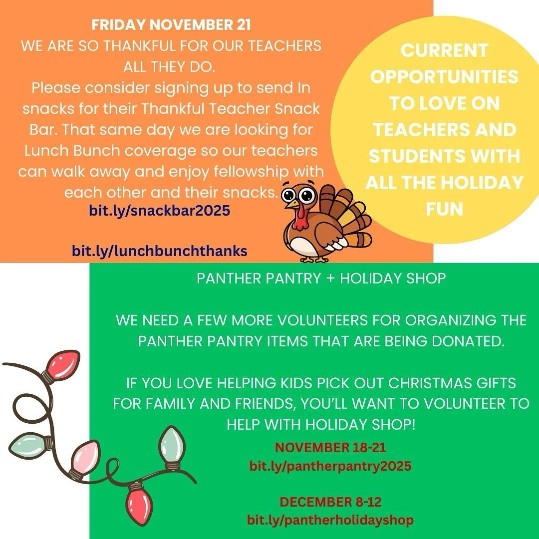 LOTS is happening at Paris at the next month that you don&rsquo;t want to miss! Opportunities to love on your teachers and the students with all of the holiday fun. 

We can&rsquo;t do it without your help! 

All the links are in our bio or check out
