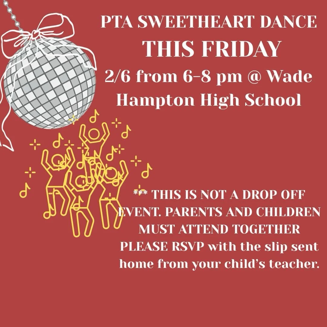 SWEETHEART DANCE THIS FRIDAY DETAILS💃🪩

A flyer for the Sweetheart Dance went home last week. Just a quick clarification that this is a parent/guardian-attended event. A parent or guardian must attend and remain present with their child for the dur