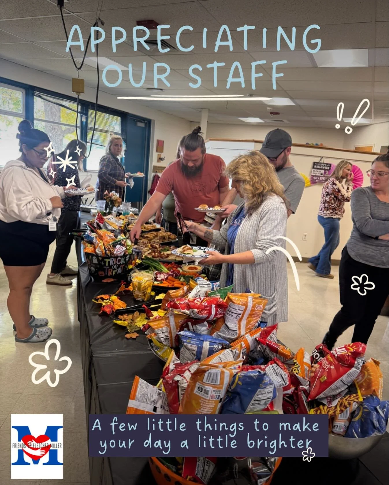 The staff at Fletcher Miller are some of the leading experts pioneering how we can instruct complex kids! Keeping them fueled and appreciated is so important to the Friends of Fletcher Miller! 🩵❤️
