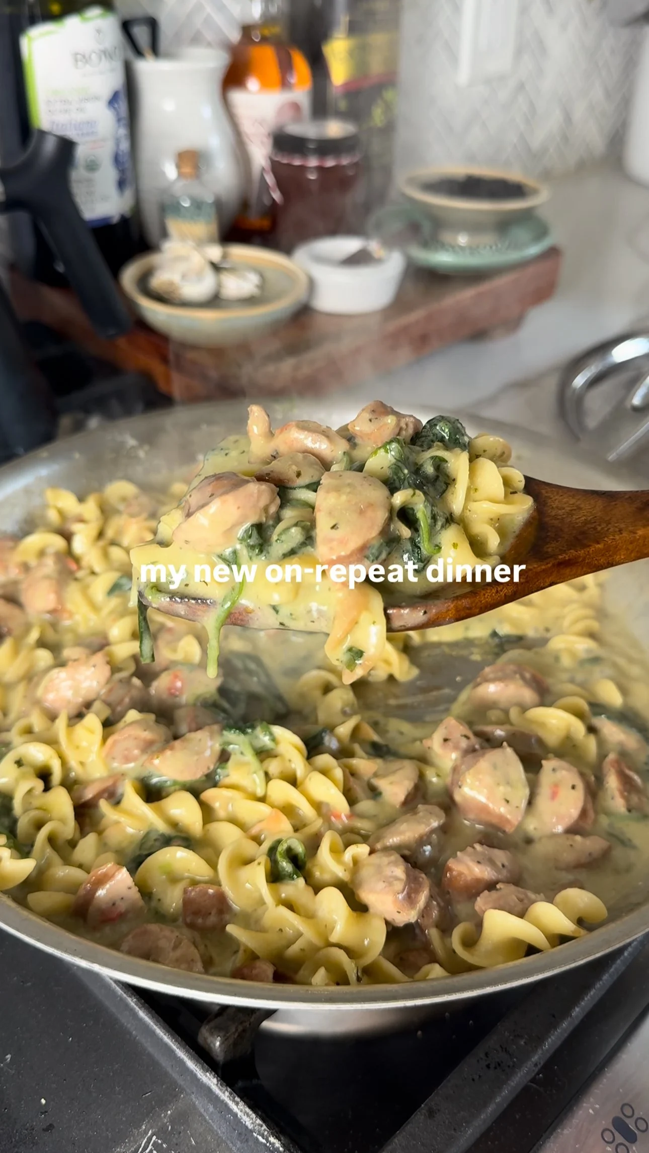 Creamy Pesto Chicken Sausage Noodles