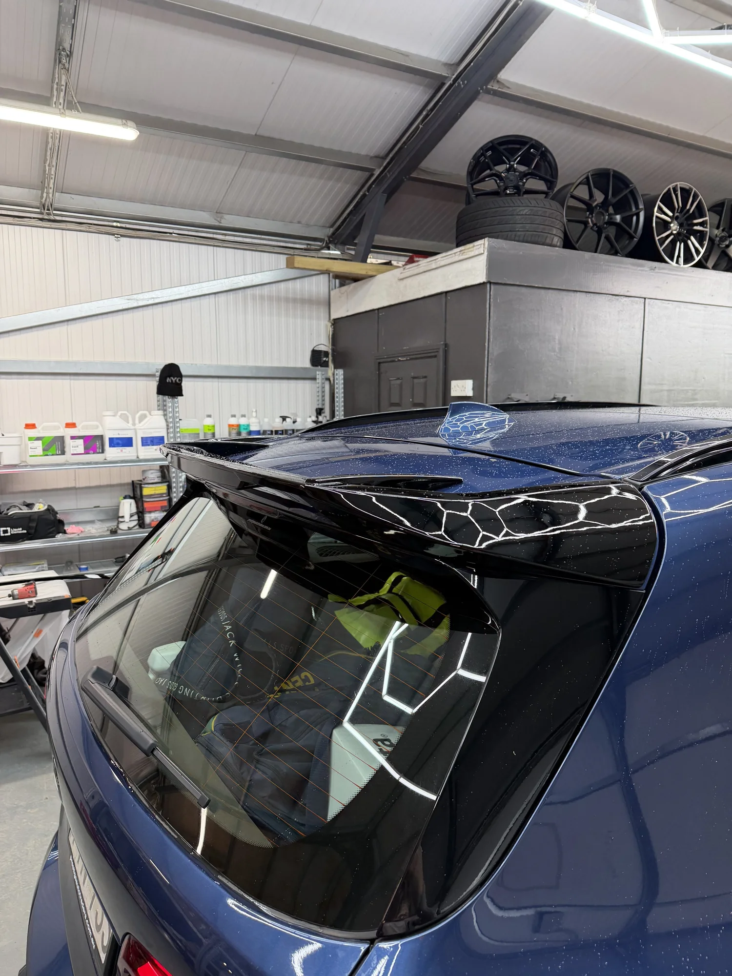 BMW G05 X5 Pre-LCI gloss black roof spoiler navy blue — Body Styling Ireland workshop