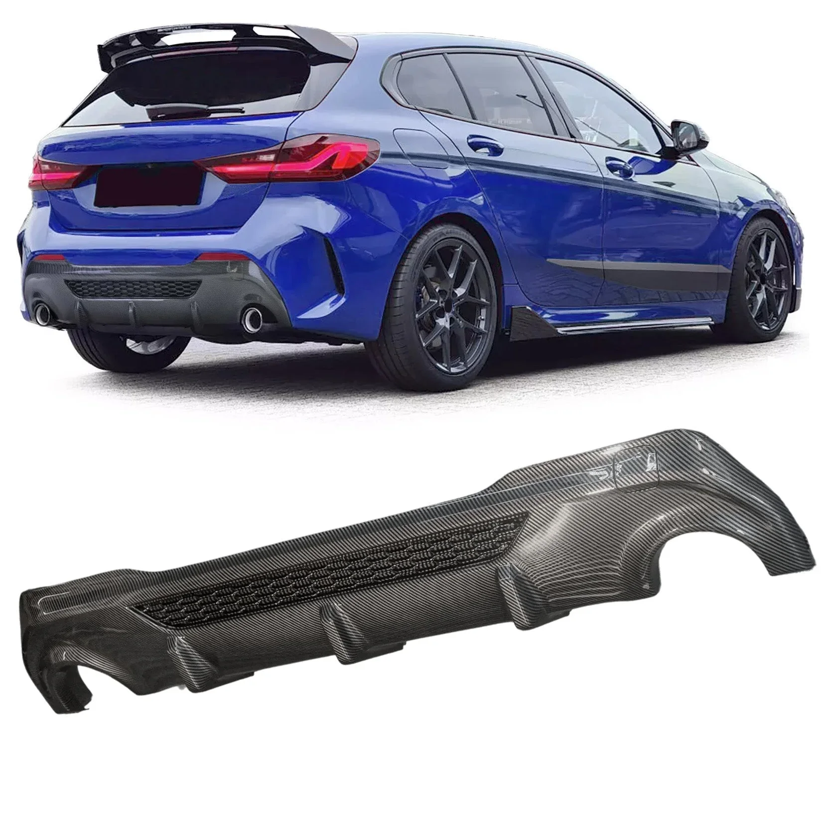 Carbon Look Rear Diffuser for BMW 1 Series F40 (2018-2024) M Sport Dual Exit