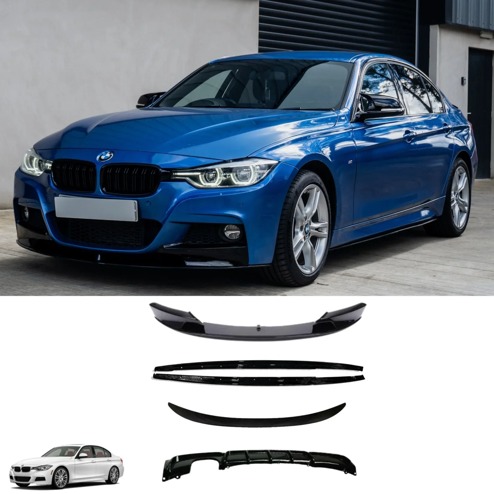 Gloss Black Full Body Kit for BMW 3 Series F30 (2012-2018) M Sport Dual Exit Left
