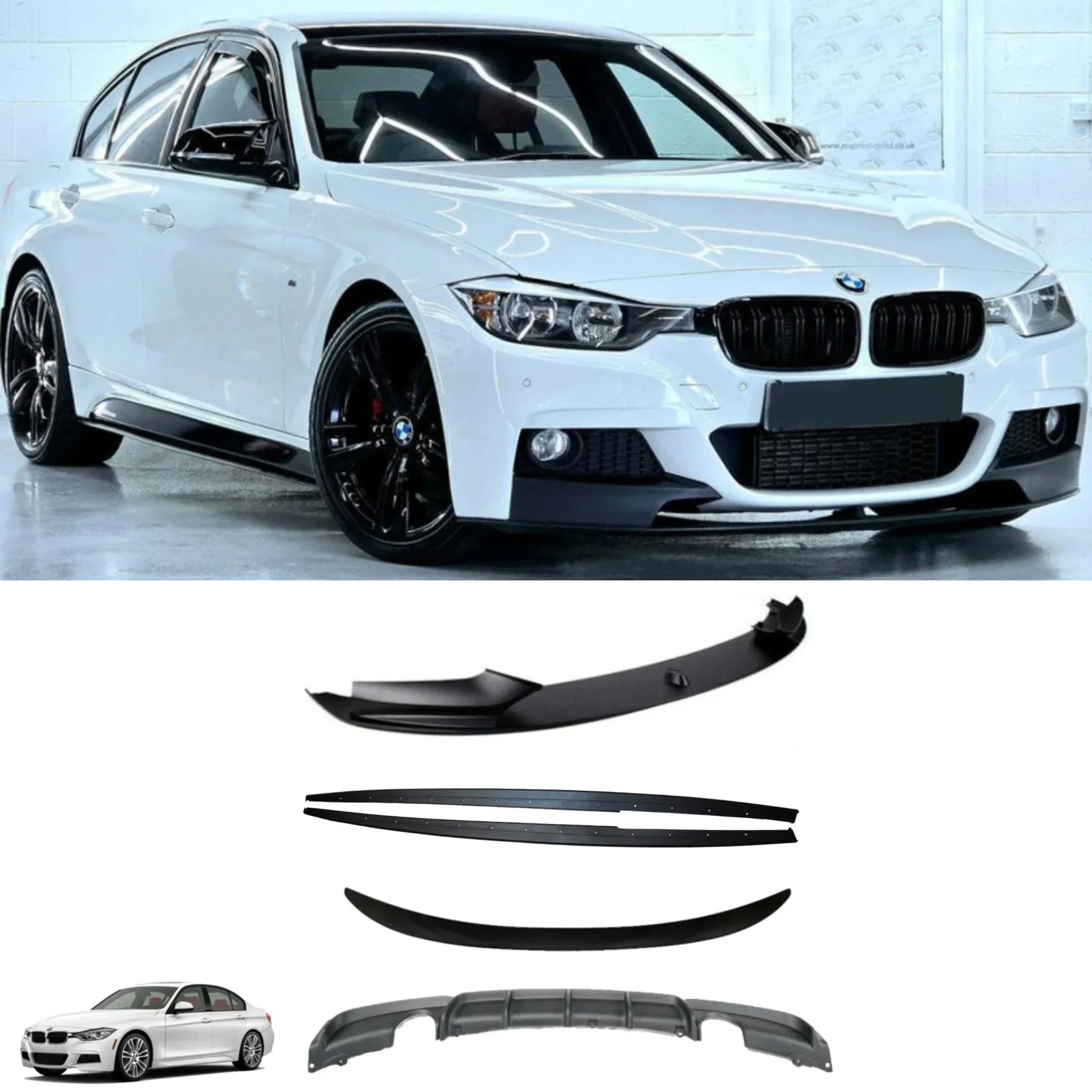 Matte Black Full Body Kit for BMW 3 Series F30 (2012-2018) M Sport Dual Exit