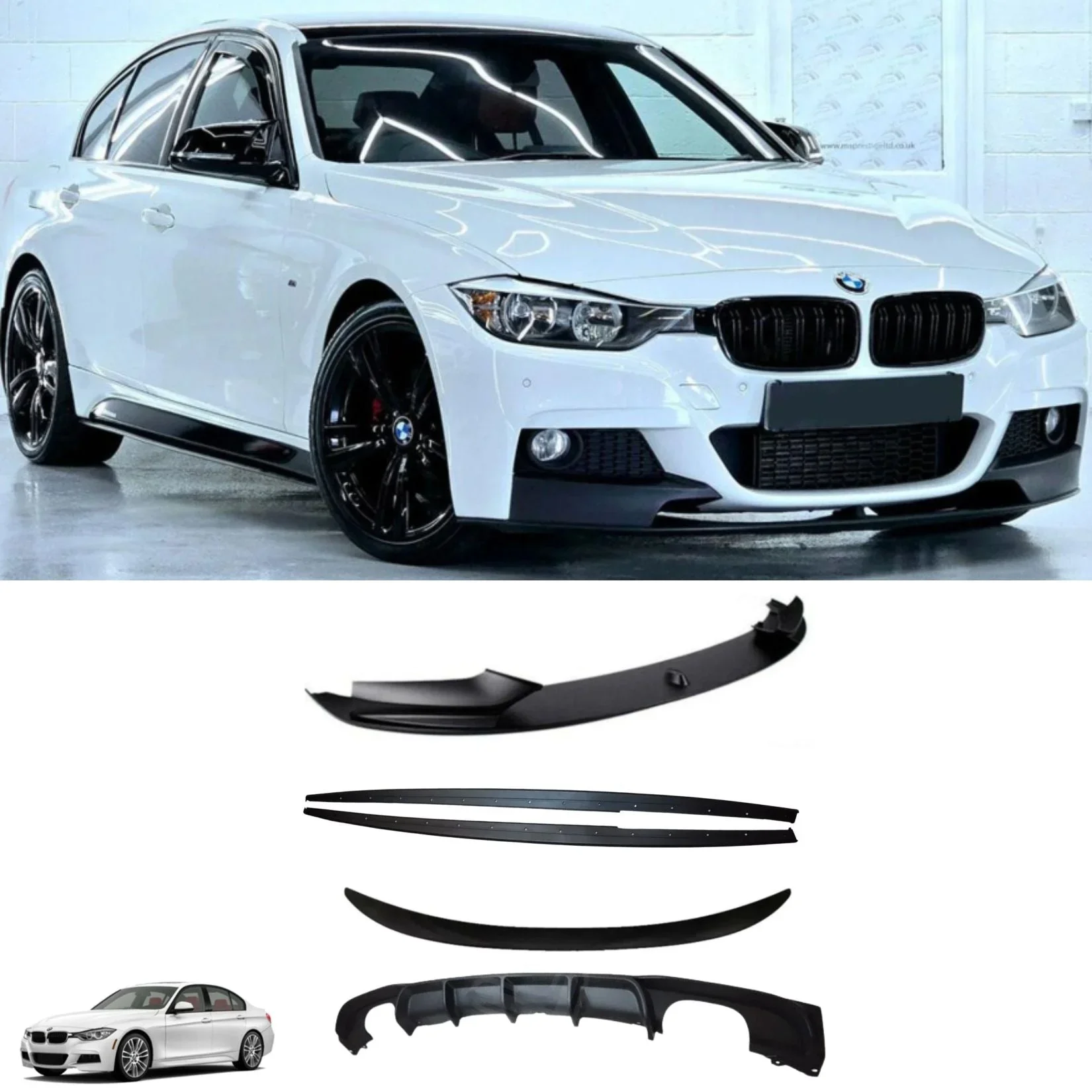 Matte Black Full Body Kit for BMW 3 Series F30 (2012-2019) M Sport Quad Exit