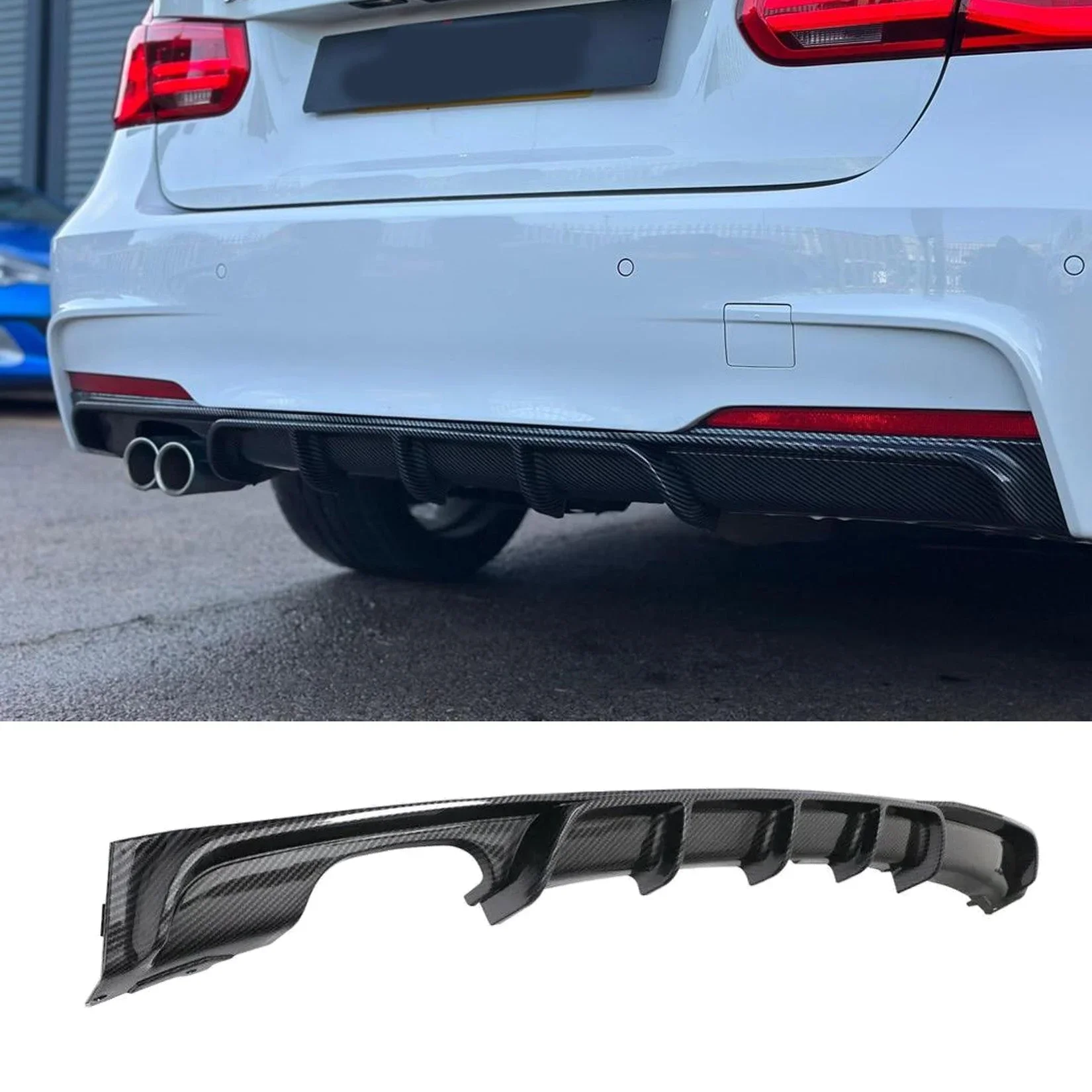 Carbon Fibre Look Rear Diffuser for BMW 3 Series F30 F35 M Sport Dual Exit Left