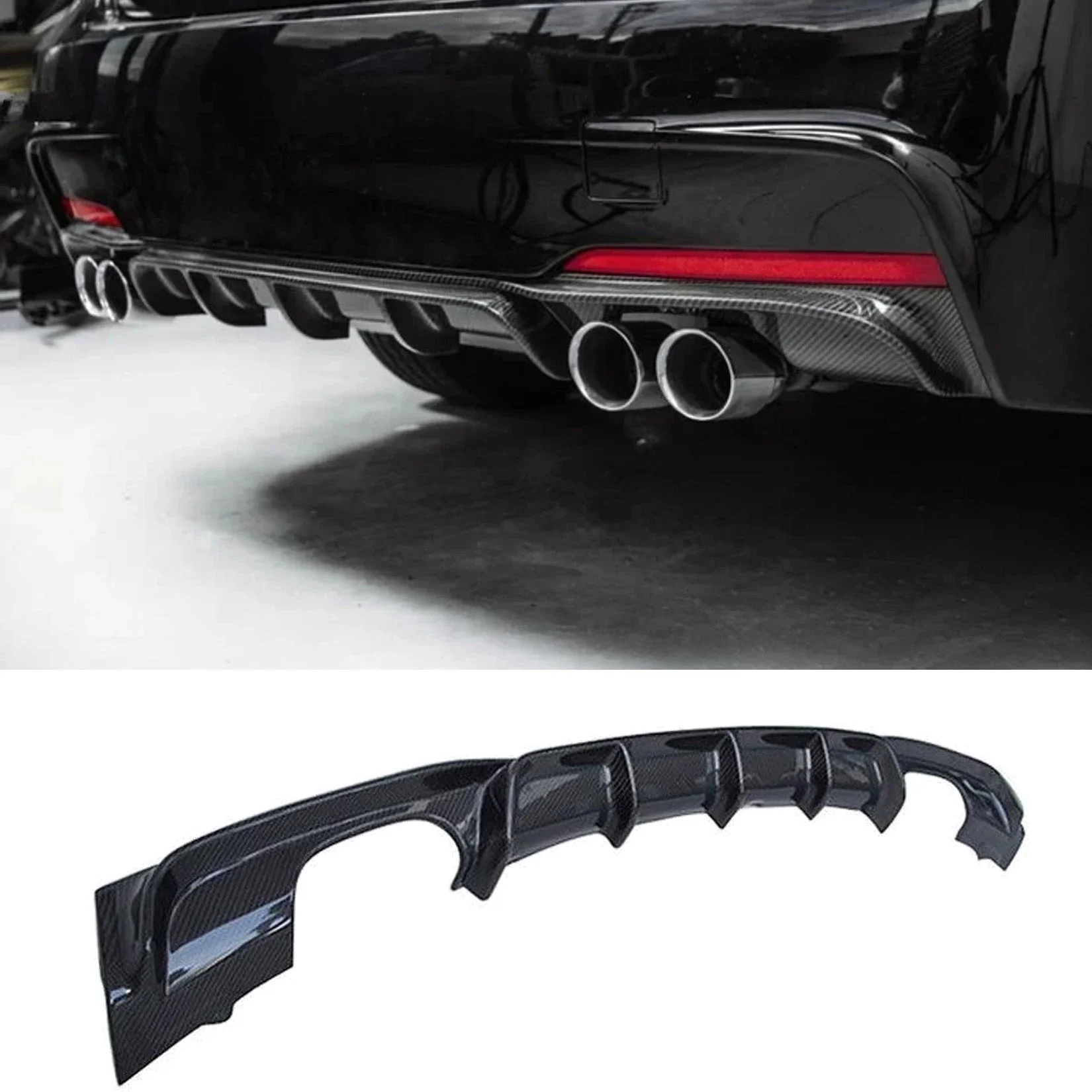 Carbon Look V1 Rear Diffuser for BMW 3 Series F30 F35 M Sport Quad Exit