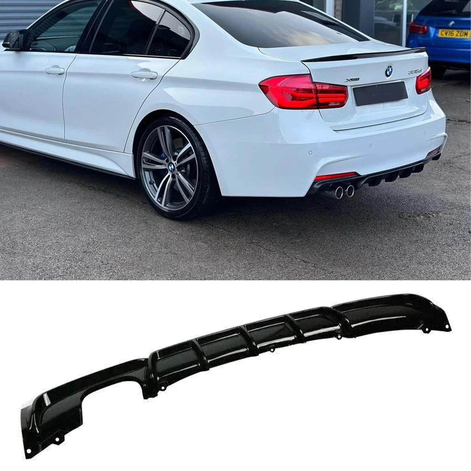 Gloss Black V1 Rear Diffuser for BMW 3 Series F30 F35 M saloon / estate Sport Dual Exit Left