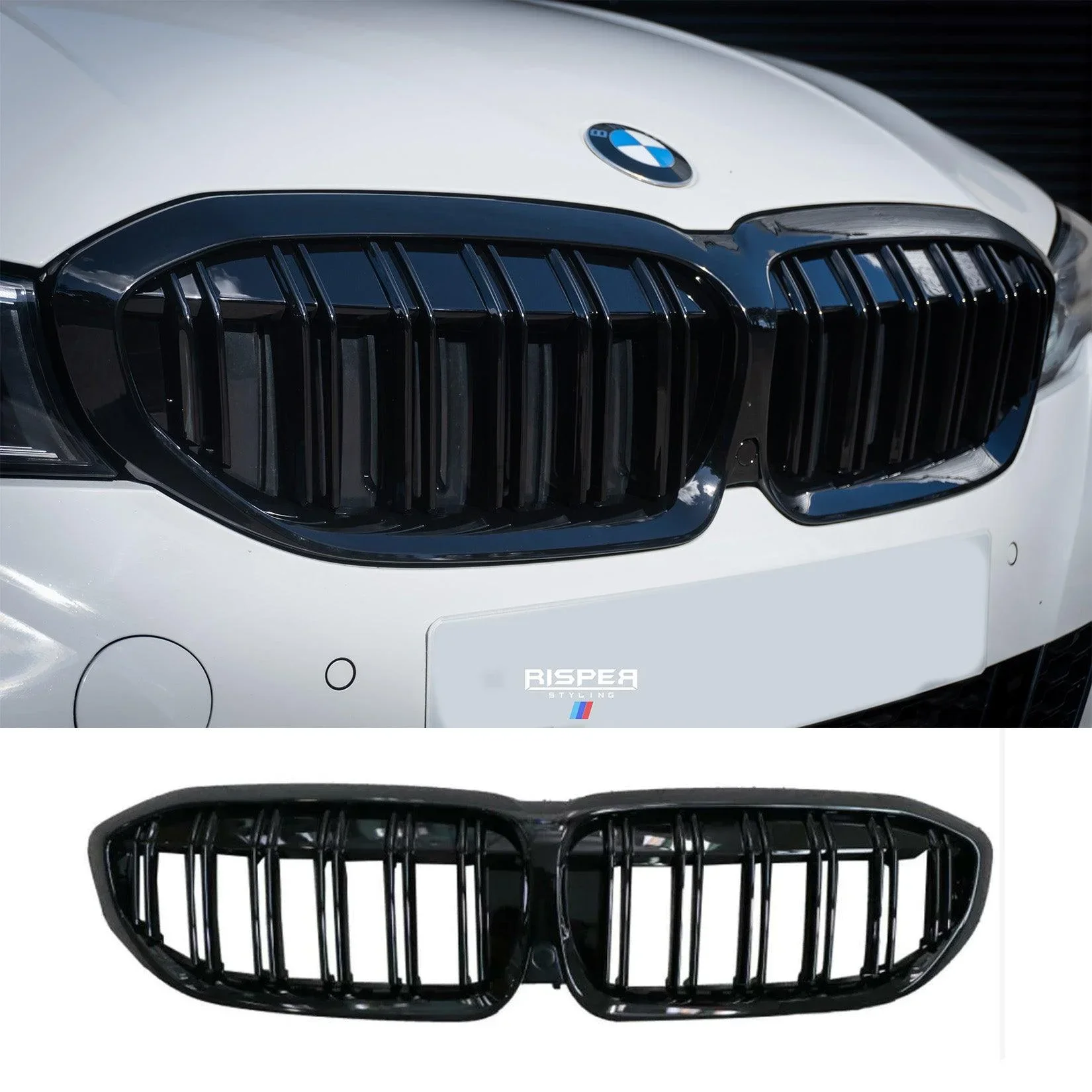 Gloss Black Double Slat Front Grille for BMW 3 Series G20 G21 (2018-2021)