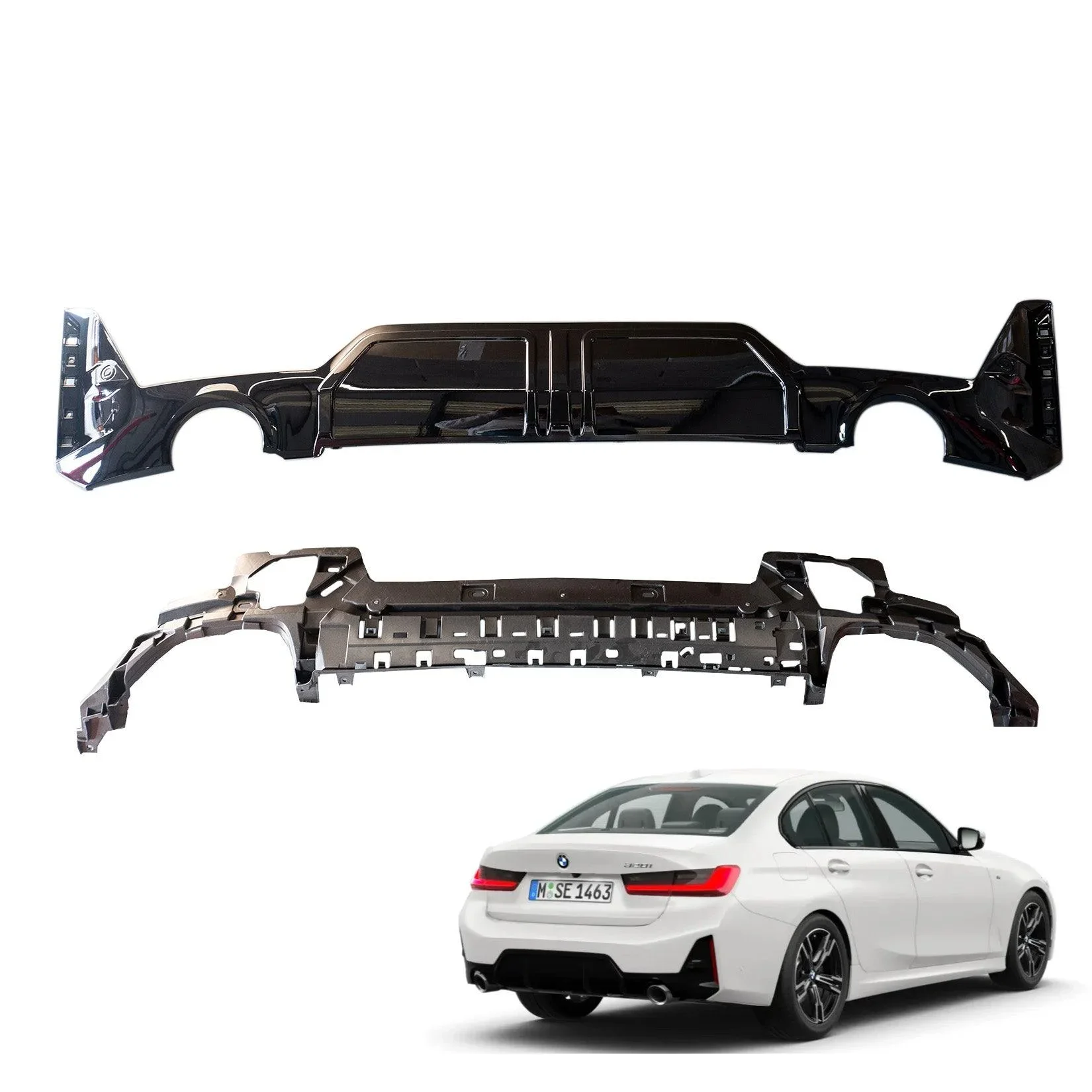 Gloss Black Rear Diffuser for BMW 3 Series G20 (2022+) M Sport Dual Exit