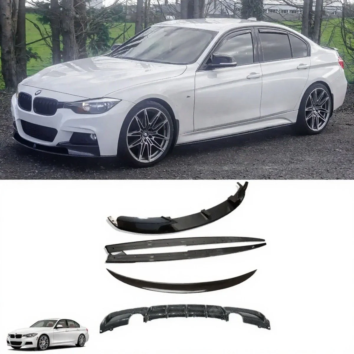 Carbon Look Full Body Kit for BMW 3 Series F30 (2012-2018) M Sport Dual Exit