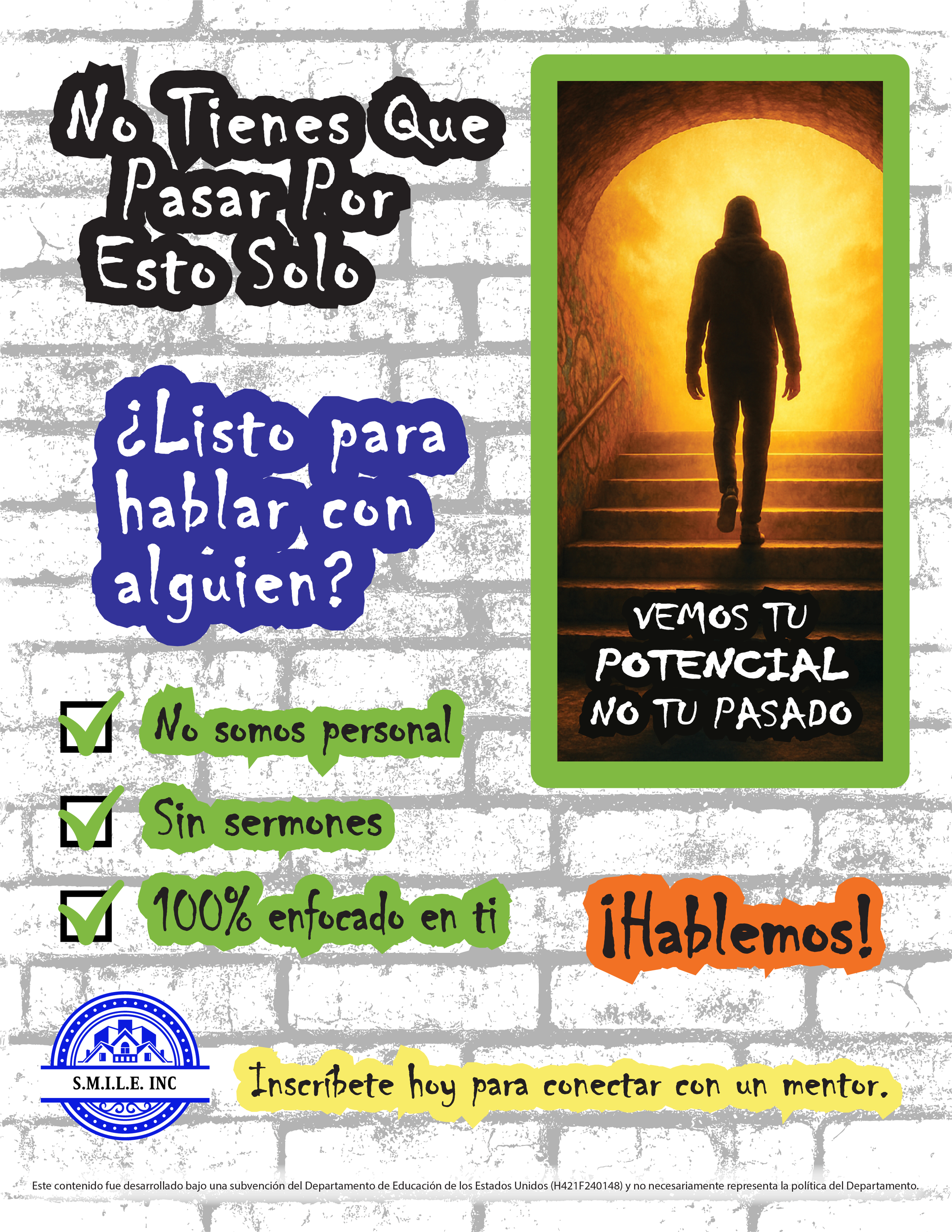Folleto que anima a los jóvenes involucrados en el sistema de justicia a conectarse con un mentor.