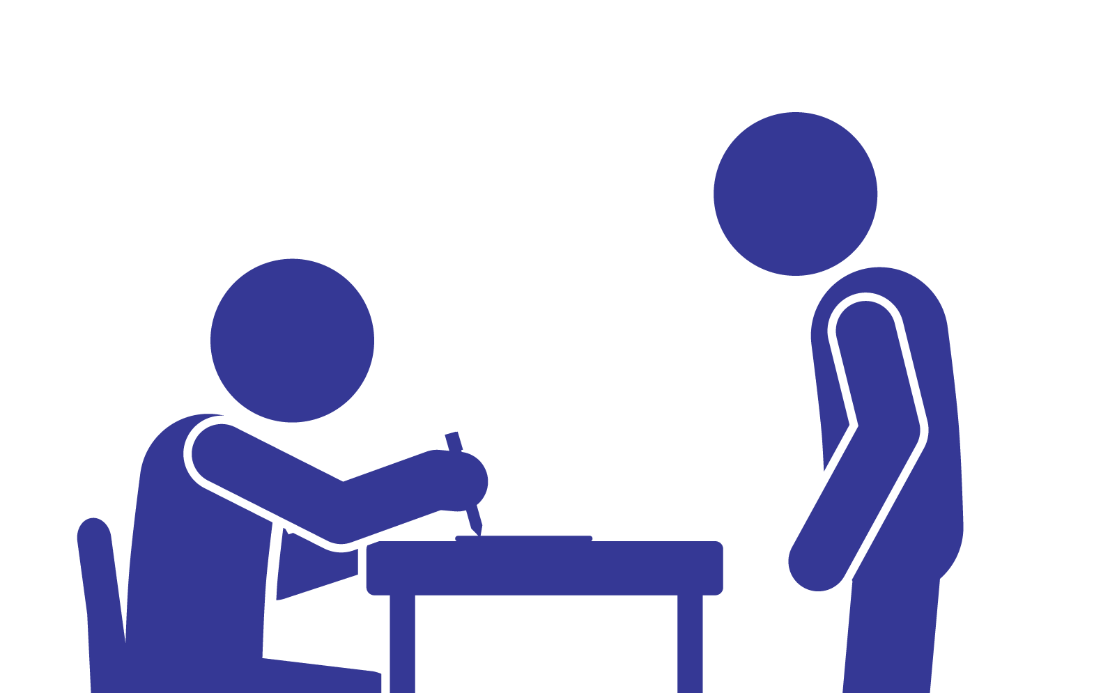 Targeted Supports - animated icon - youth writing on piece paper on a desk, support staff supervising the screening process