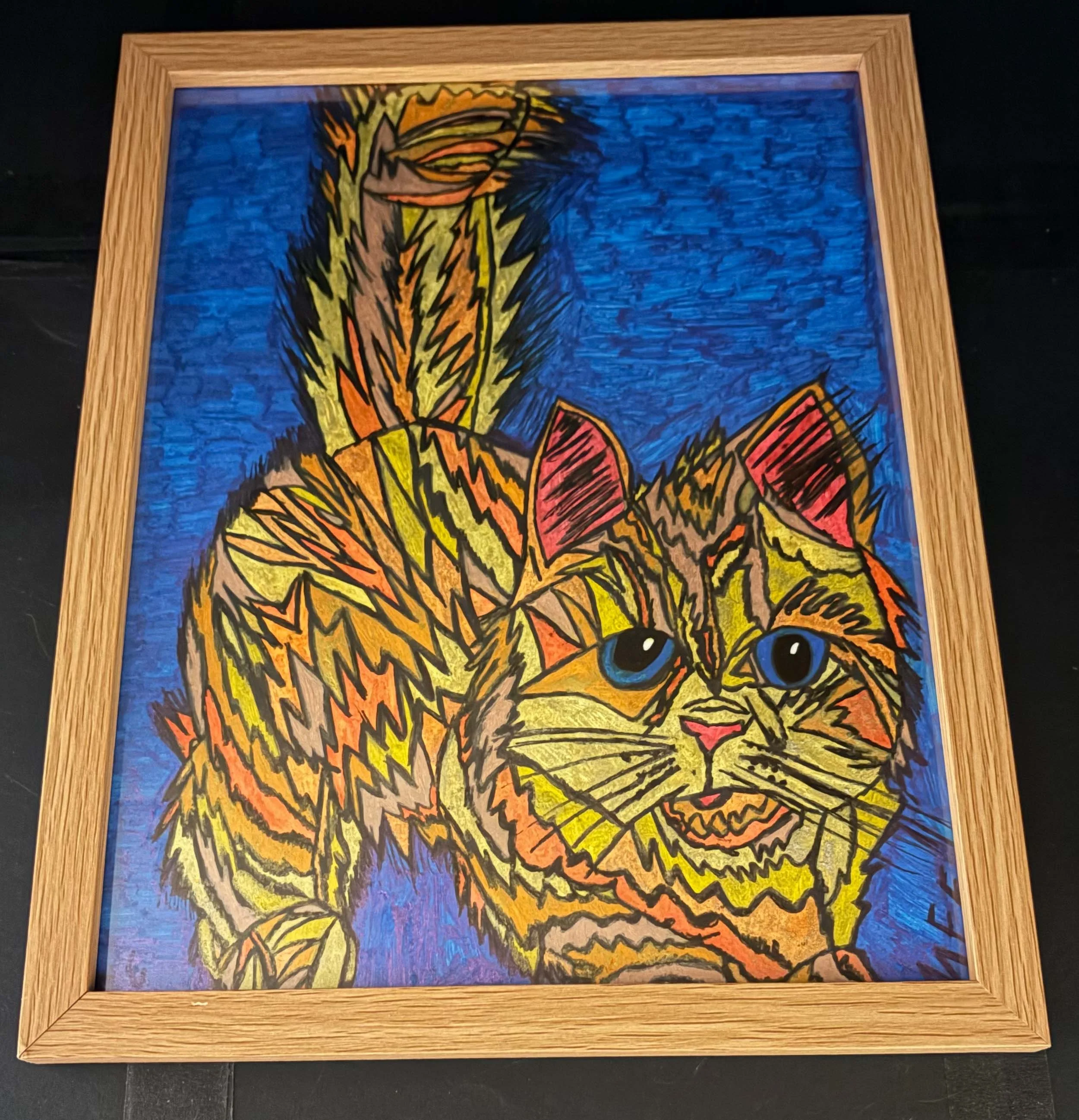 Scaredy Yellow Cat(Click  or hover over image  for Close up)