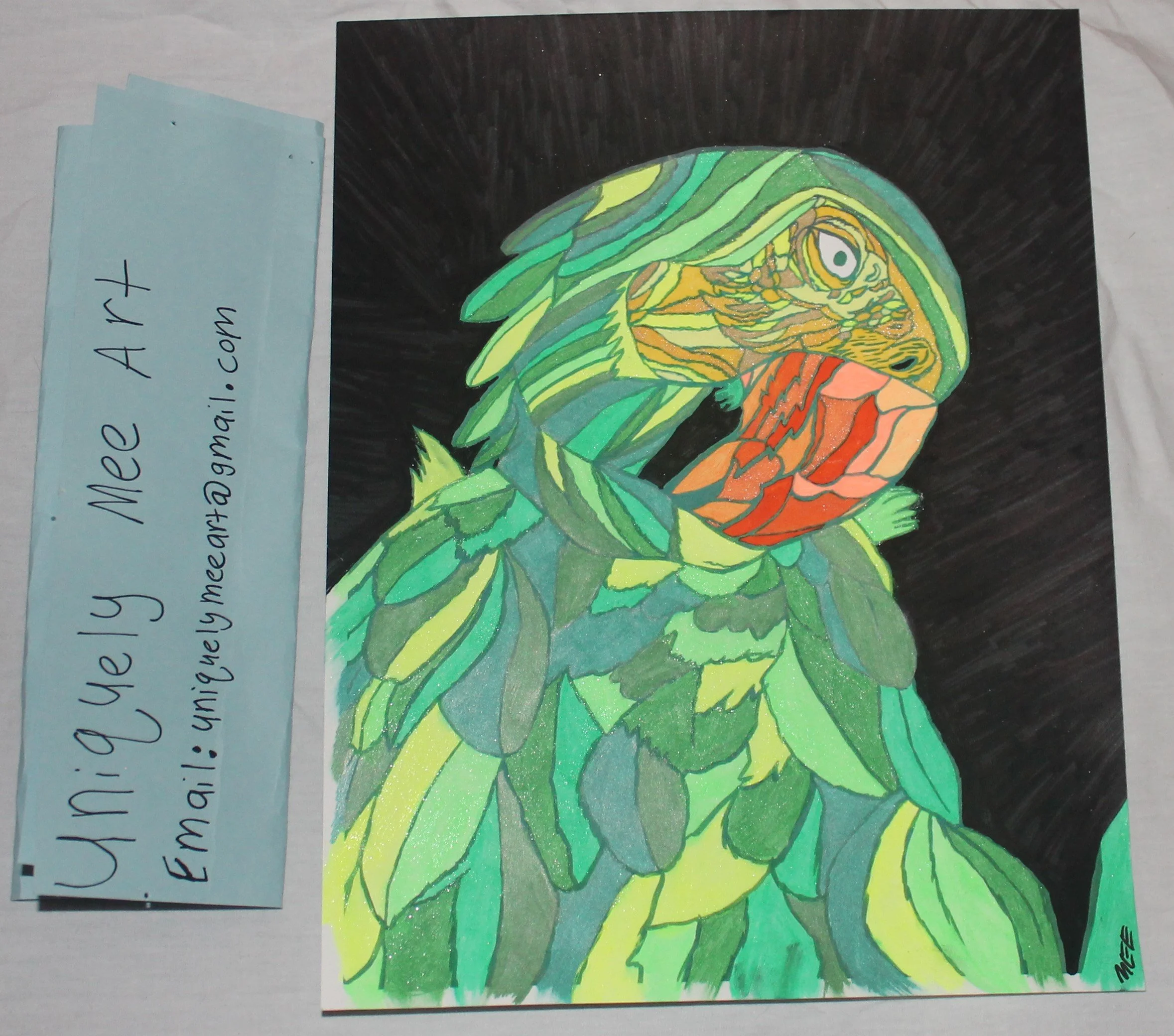 Black Background Green Parrot