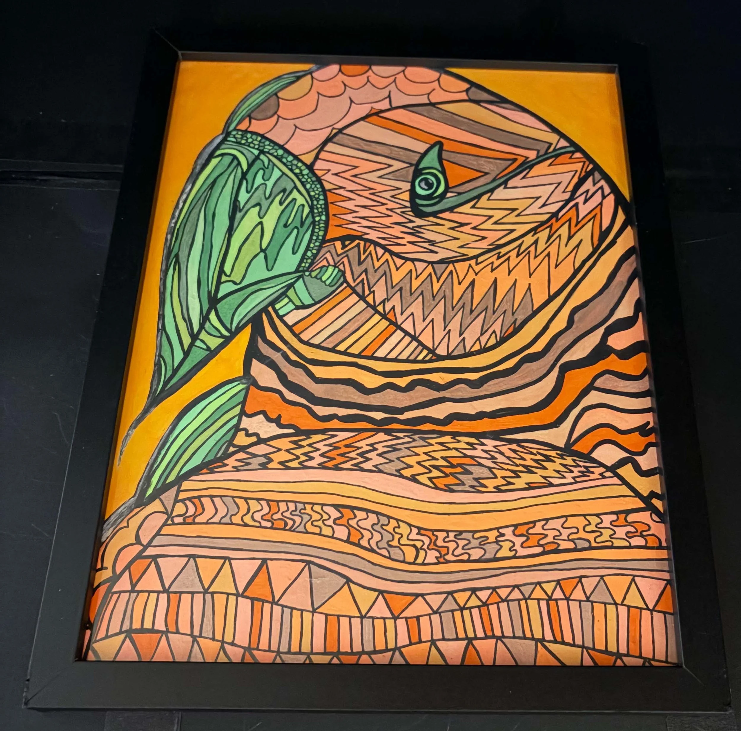 Orange and Green Parakeet(Click  or hover over image  for Close up)