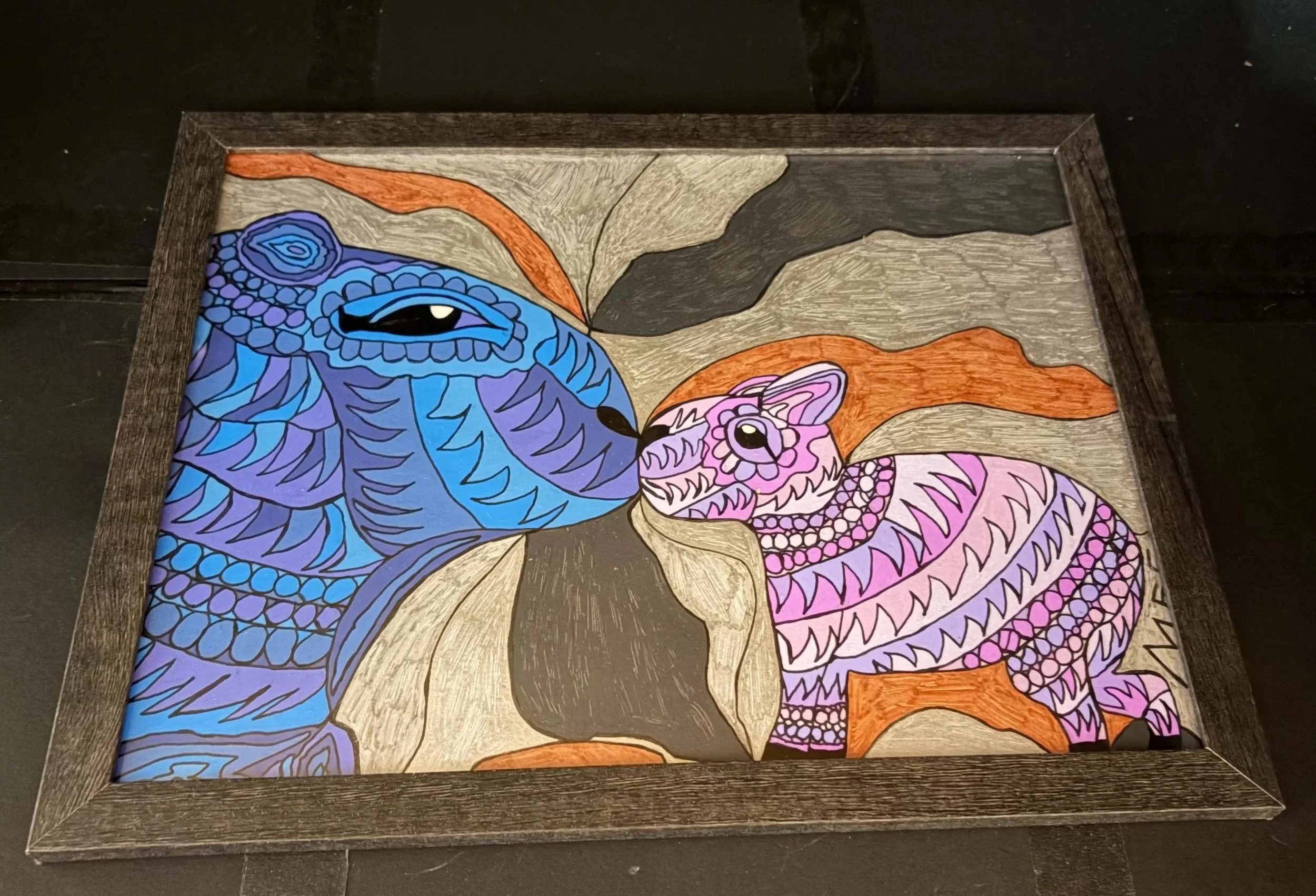 Blue Momma and Purple Baby Capybara(Click  or hover over image  for Close up)