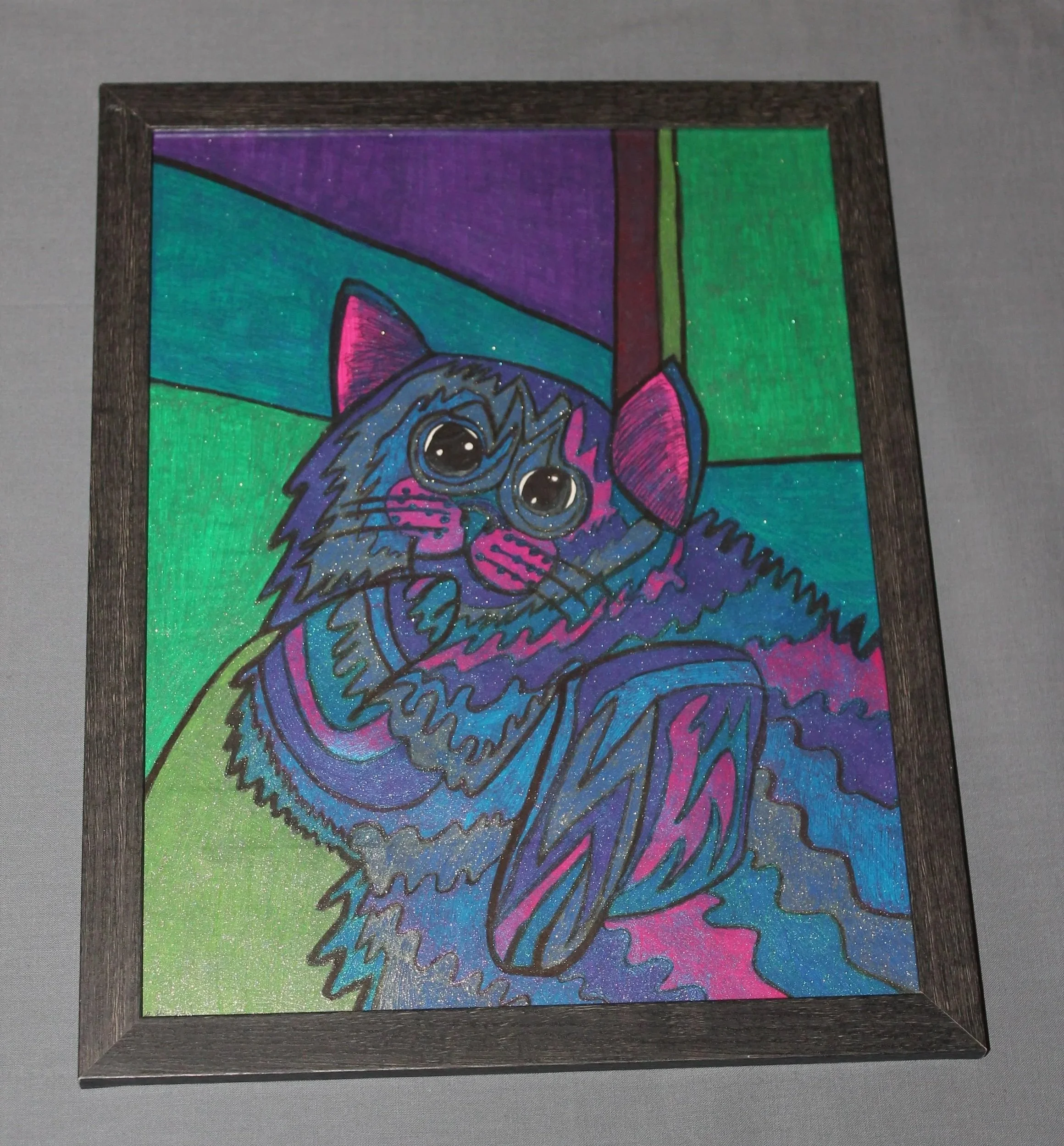 Blue Glitter Drippy Cat