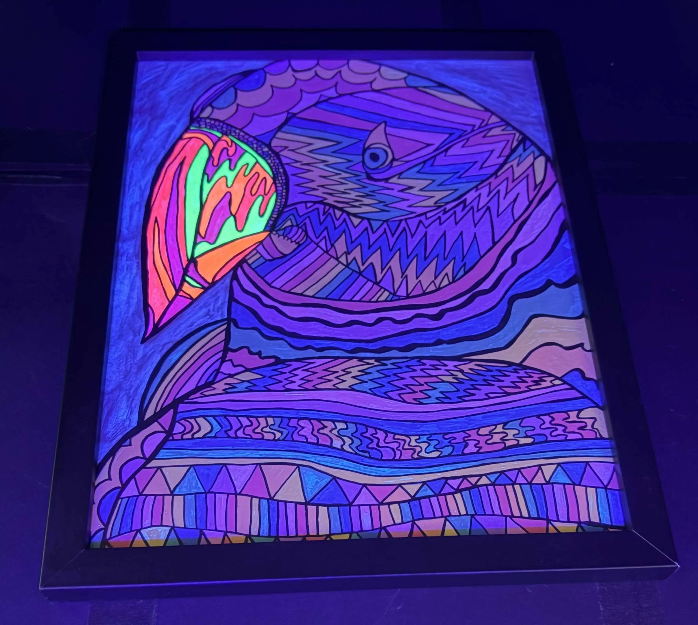 pastel parakeet with a neon beak black light .jpg