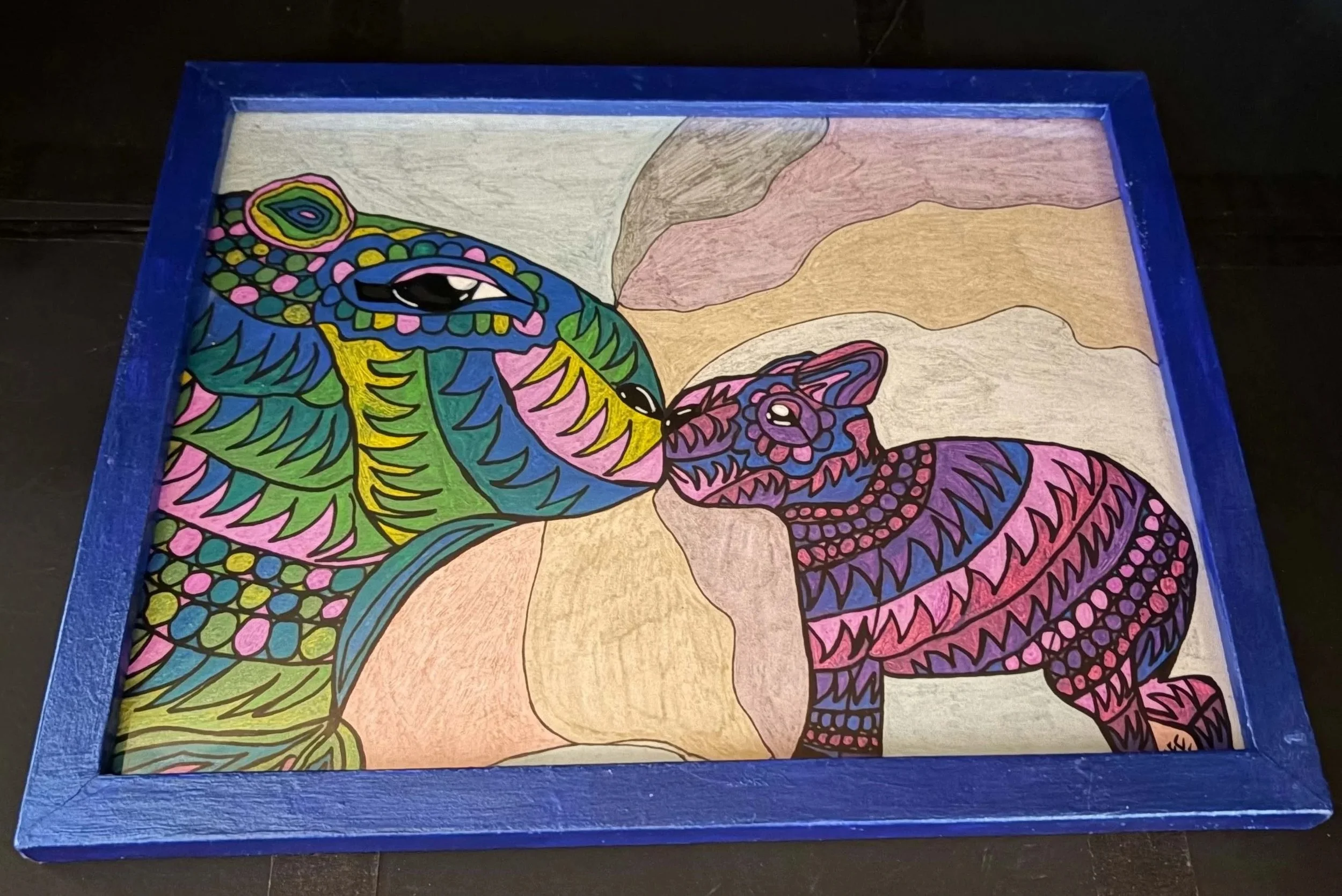 Cool Colored Glitter Mamma and Baby Capybara(Click or hover over image for Close up)