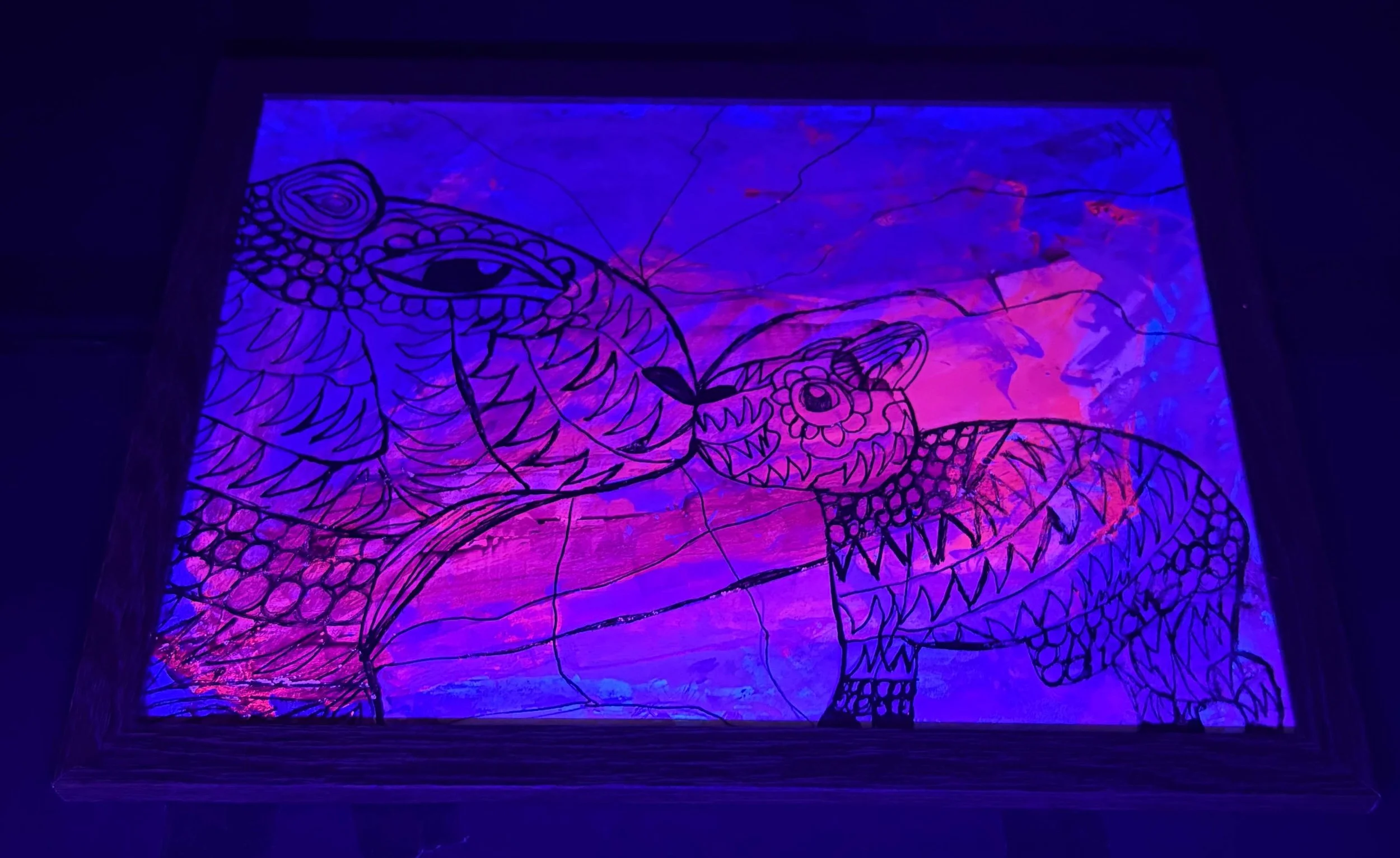 up cycled mamma and baby capybara black light 2.jpg