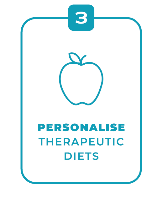 Step 3 card with an apple icon and the text 'Personalised Therapeutic Diets'.