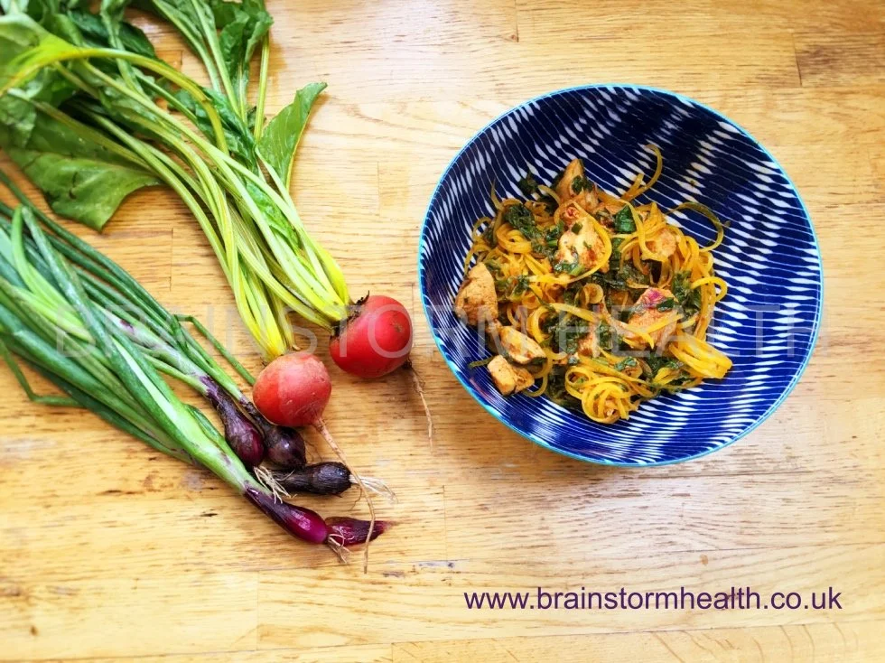 Golden Beet Noodles With Harissa Chicken
