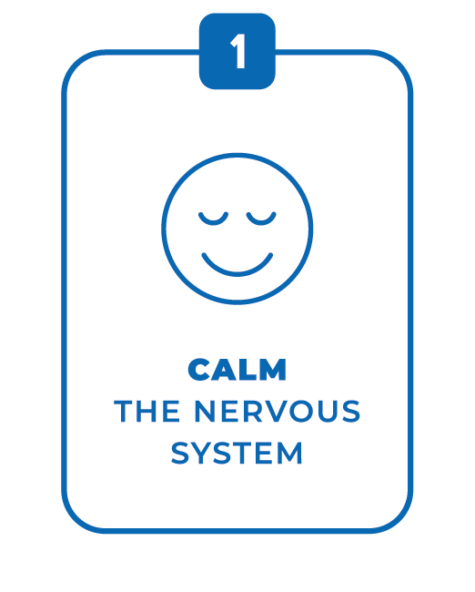 Step 1 card with a smiling face icon and the text 'Calm the Nervous System'.
