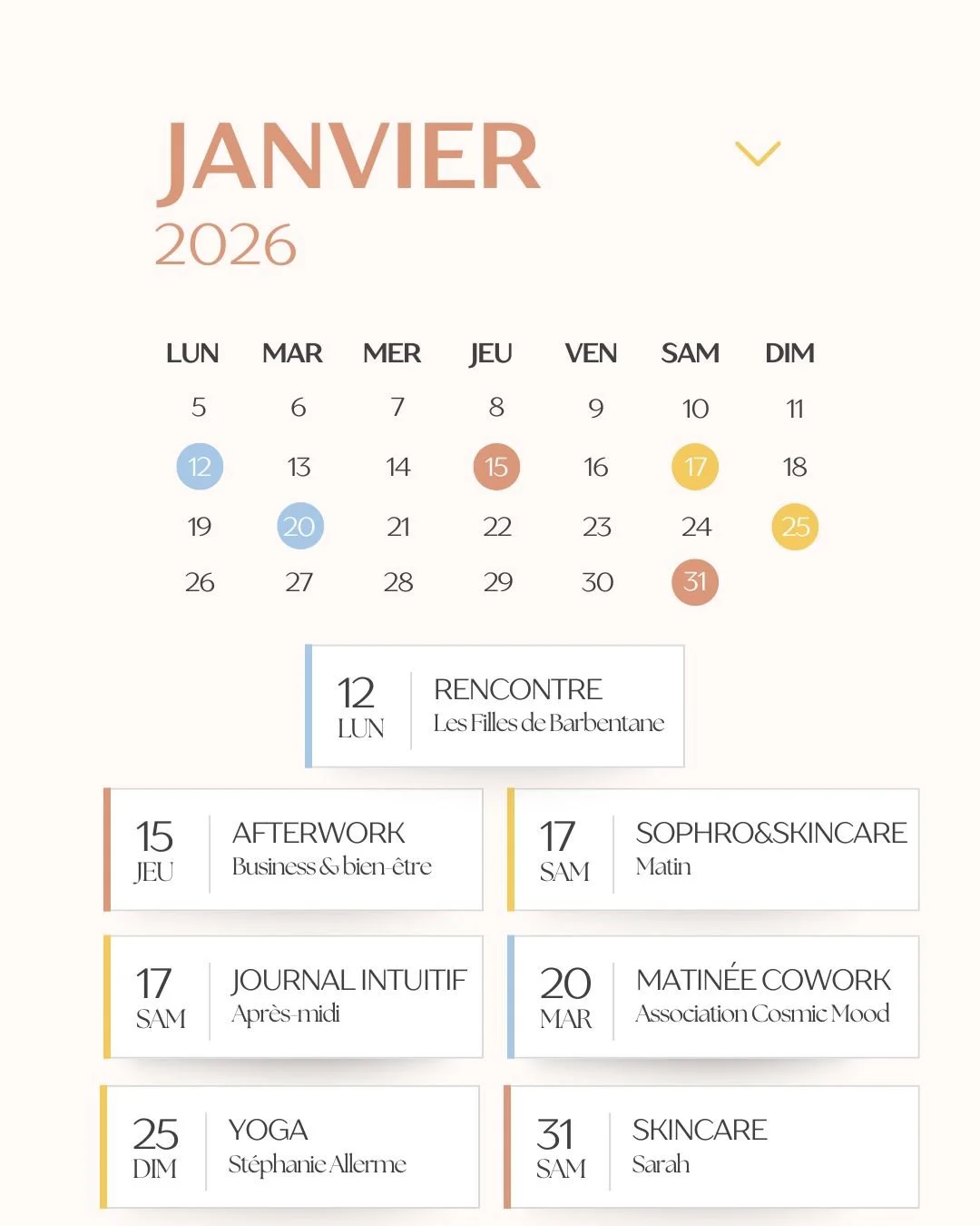 Janvier &agrave; Maison Mira:Un mois pour se reconnecter, se poser, s&rsquo;inspirer 🌿

Voici les rendez-vous &agrave; venir, soigneusement imagin&eacute;s pour d&eacute;marrer l&rsquo;ann&eacute;e avec douceur, &eacute;lan et intention :

- 12 janv