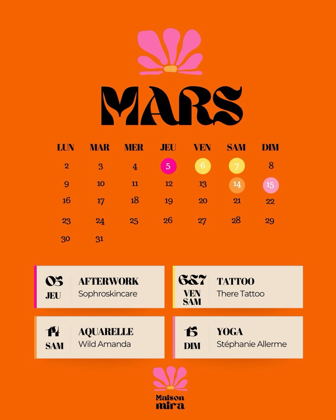 𝐋𝐞 𝐦𝐨𝐢𝐬 𝐝𝐞 𝐌𝐚𝐫𝐬 𝐜𝐡𝐞𝐳 𝐌𝐚𝐢𝐬𝐨𝐧 𝐌𝐢𝐫𝐚

Un lieu.
Des femmes.
Des talents.

05/03 &mdash; 𝐀𝐟𝐭𝐞𝐫𝐰𝐨𝐫𝐤 𝐒𝐨𝐩𝐡𝐫𝐨𝐬𝐤𝐢𝐧𝐜𝐚𝐫𝐞 avec @_cosmicmood 💜 anim&eacute; par @sandie.sophrologie &amp; @sarah.casta.
Un moment pour 