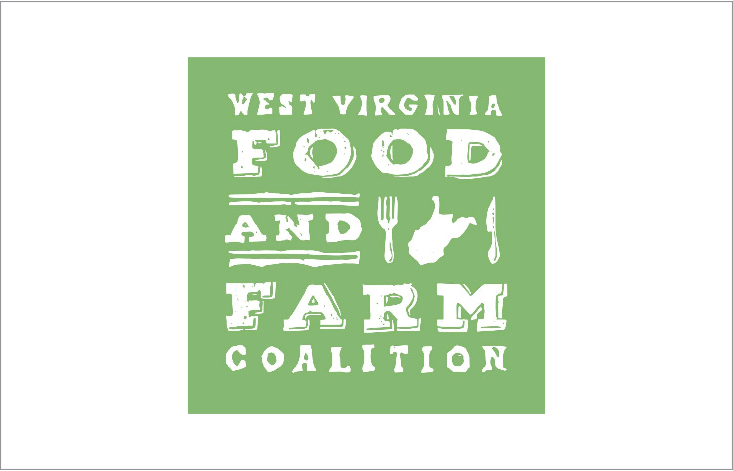 Logo of the West Virginia Food and Farm Coalition with green background, white text, and farm-related icons.