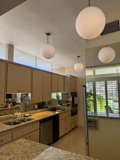 Period correct lighting replacement in iconic Krisel designed mid century modern residence in palm s
