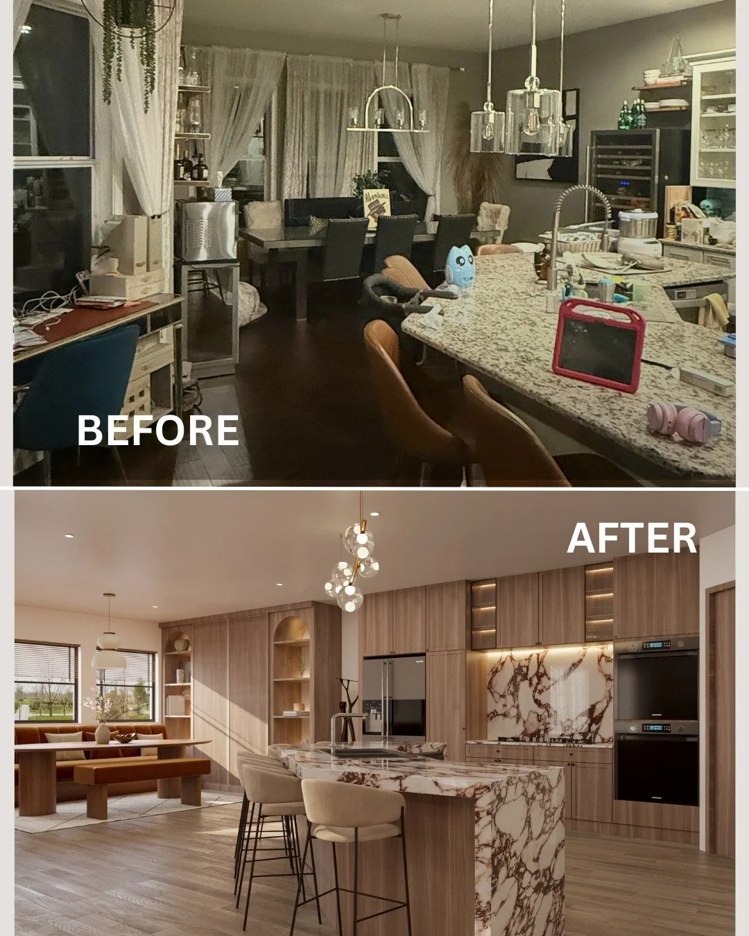 This is more than a makeover; it's a reclamation of peace. The "before" shows a space burdened by clutter and chaos—a common reality in a home that hasn't been designed for the life being lived in it. ✨
Our vision for the "after